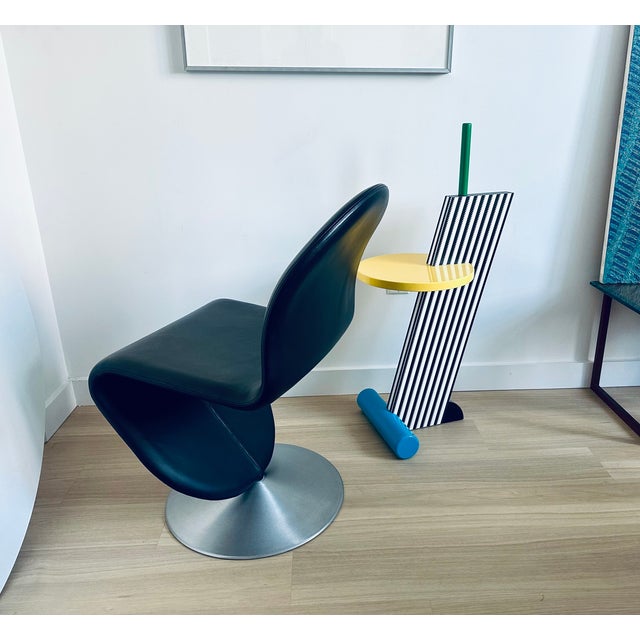 Mid-Century Modern Verner Panton System 1-2-3 Swivel Chair Pair Black Leather Space Age Danish Mid Century Modern For Sale - Image 3 of 9