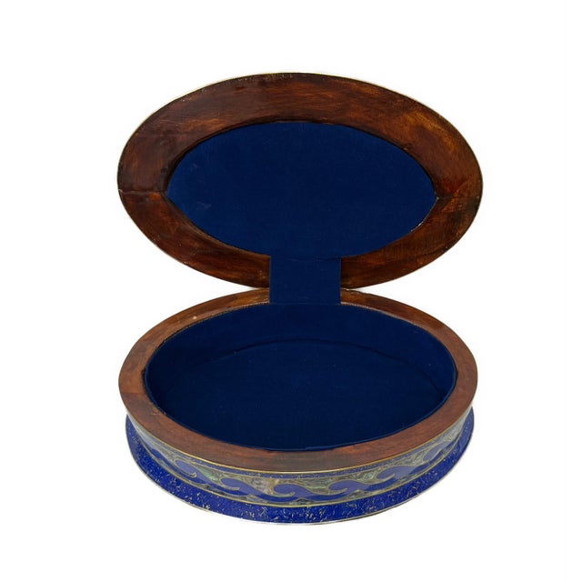 Handmade Lapis & Mother of Pearl Jewelry Box - Oval Trinket Box From Egypt For Sale - Image 6 of 7