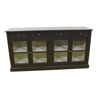 Black Sideboard with Four Glass Doors and Four Drawers For Sale