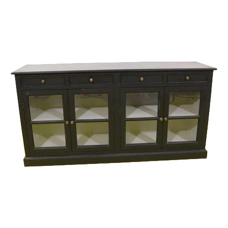 Black Sideboard with Four Glass Doors and Four Drawers For Sale