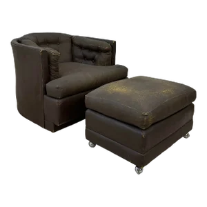 Brown Vinyl Lounge Chair With Ottoman Milo Baughman Style