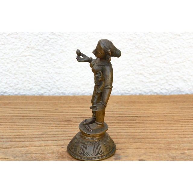 Indian Indian Lost-Wax Bronze Attendant With Sunflower Offering For Sale - Image 3 of 9