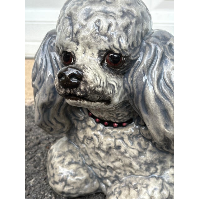 Vintage 1970s Life Size Poodle Ceramic Statue With Ruby Collar For Sale - Image 12 of 12