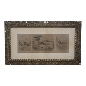 Late 19th Century Antique William De La Montagne Cary Grouse Hunting Triptych Etching 33"