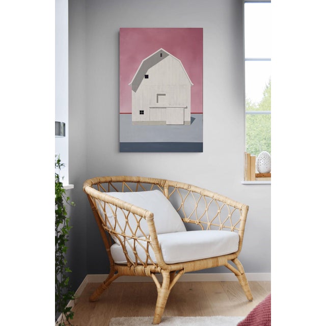 Pink Something Special by Justin Wheatley | Acrylic on Canvas White Barn With Pink Sky For Sale - Image 8 of 8