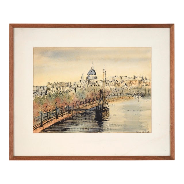 "San Anton Palace Malta" Early 20th Cent. Garden and Fountain Watercolor by Nicholas Krasnoff For Sale