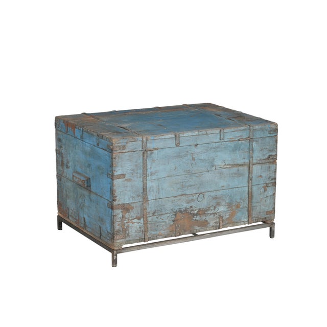 Vintage Indian Painted Teakwood Chest on Iron Legs For Sale - Image 4 of 4