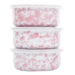 Crow Canyon Home Splatterware, Storage Bowl Set in Pink & White - 3 Pieces For Sale