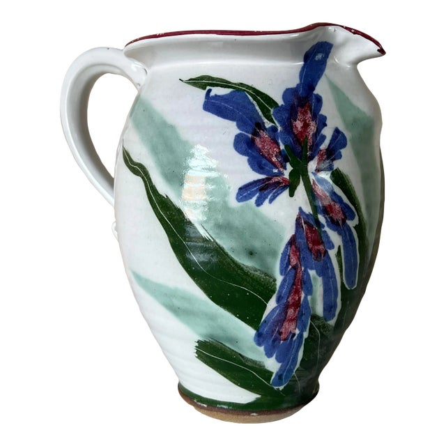 Vintage Hand Painted Pottery Pitcher For Sale