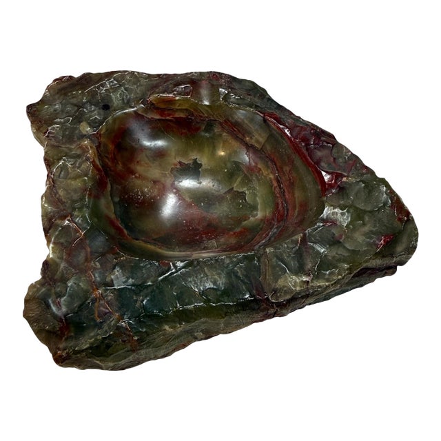 Hand-Carved Multicolor Marble Ashtray With Natural Raw Edge For Sale