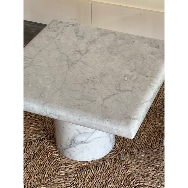 Mid-Century Modern Pair 1980s Maurice Villency Carrara Marble Side Tables For Sale - Image 3 of 6