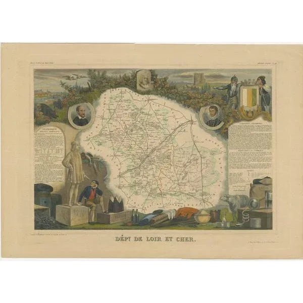 Antique map titled 'Dépt. de Loir et Cher'. Map of the French department Loir-et-Cher, France. This area is mainly known...