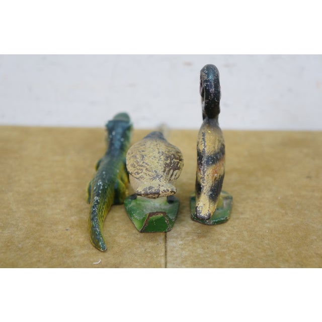 Mid 20th Century Wilton John Wright Cast Iron Figural Bottle Openers Pelican Alligator Goose - Set of 3 For Sale - Image 9 of 11