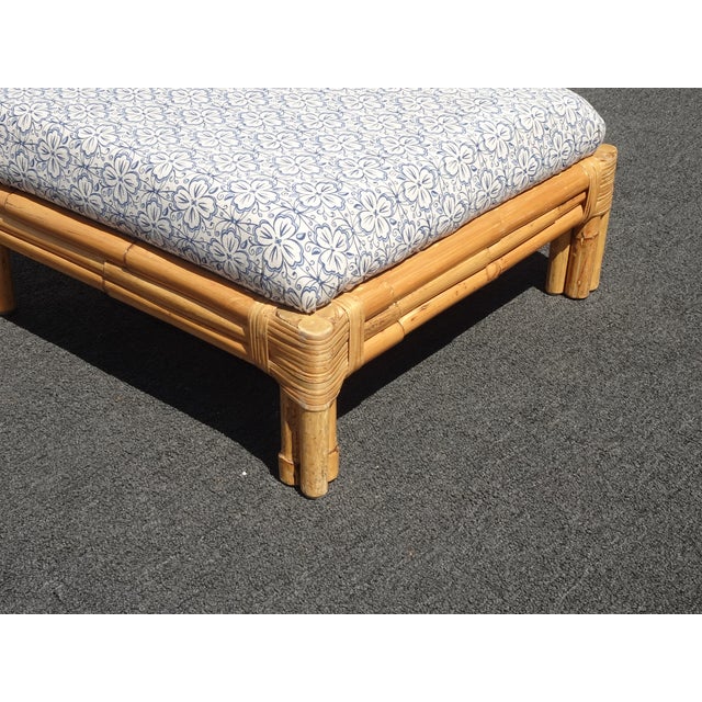 Large Vintage French Country Coastal Bamboo Rattan Ottoman Foot Stool For Sale - Image 14 of 17