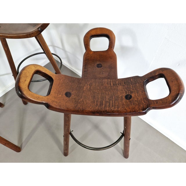 Wood Spanish Marbella Bar Stools attributed to Sergio Rodrigues, 1960s, Set of 3 For Sale - Image 7 of 10