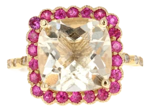 5.35 Carat Citrine Sapphire Diamond Yellow Gold Engagement Ring Size 7