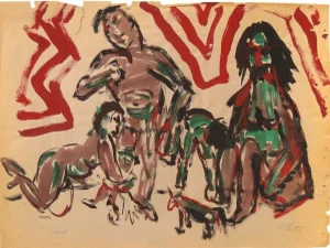 Expressionistic Figurative Scene Mid Century Acrylic