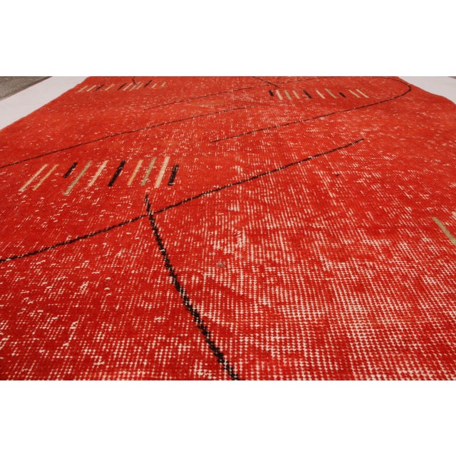 1960s 1960s Mid-Century Rug Art Deco Style Red and Black Geometric Pattern For Sale - Image 5 of 6