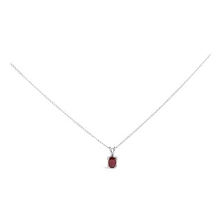 14K White Gold 6x4MM Oval Shaped Red Garnet Solitaire Pendant Necklace For Sale