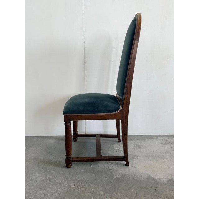 Amsterdam School Style Oak Side Chair in Green Velvet, Netherlands, 1925 For Sale - Image 3 of 9