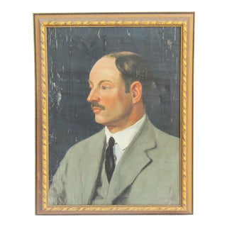 Mid Century Portrait of Man in Gray Suit For Sale