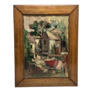 1940s Impressionist Landscape Scenery Framed Oil Painting Signed Greene For Sale