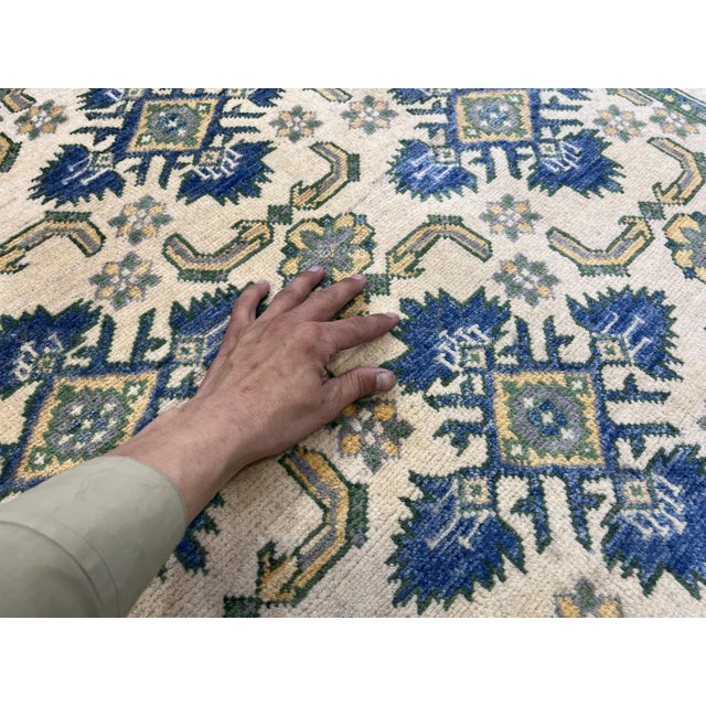 Cream and Blue Chobi Wool Rug, 3'10" X 5'4" For Sale - Image 6 of 13