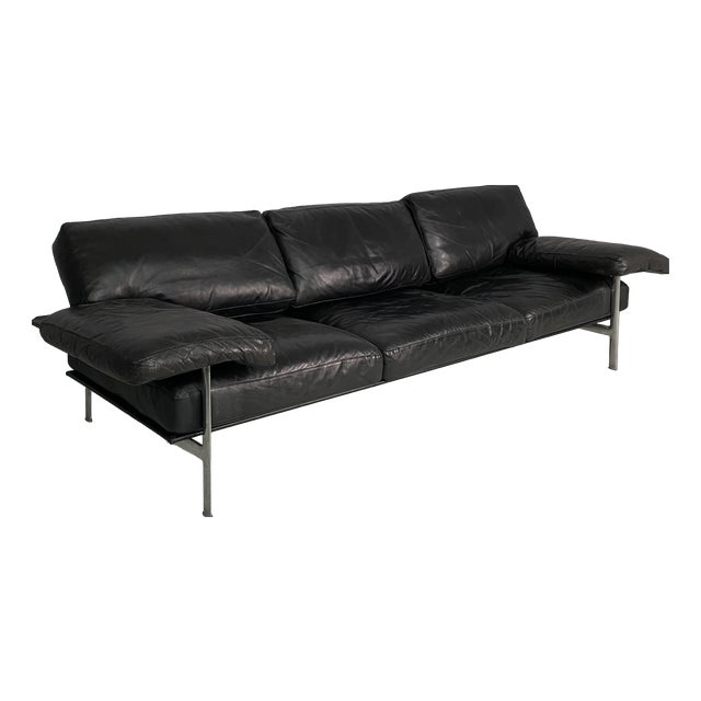 Italian Modern Black Leather Sofa by Antonio Citterio and Paolo Nava for B&B Italia, 1980s For Sale