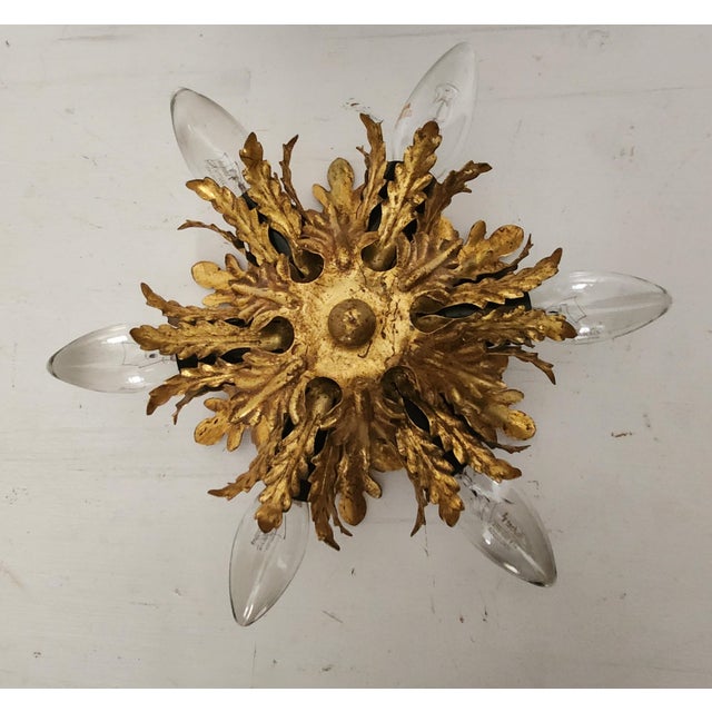 Gold-Plated Six-Light Florentine Wall Lamp, 1960s For Sale - Image 4 of 18