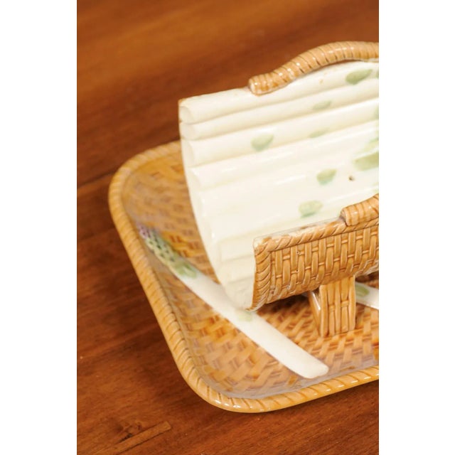 Ceramic French 19th Century Majolica Asparagus Tray with Cradle and Wicker Motif For Sale - Image 7 of 13