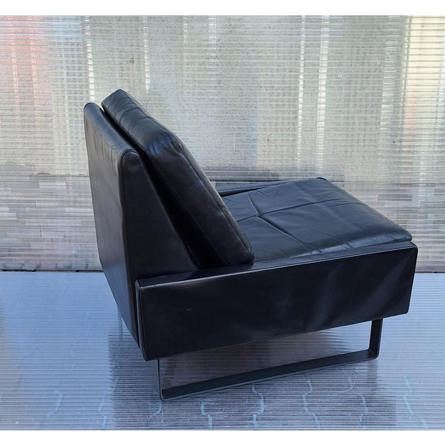 Metal Vintage German Lounge Chair Conseta in Black Leather with Gray Steel Sled Feet by F.W.Möller for Cor, 1970s For Sale - Image 7 of 9