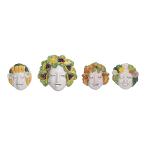Vintage Majolica Hand Painted Ceramic Pottery Wall Masks Italy Cottura- Set of 4