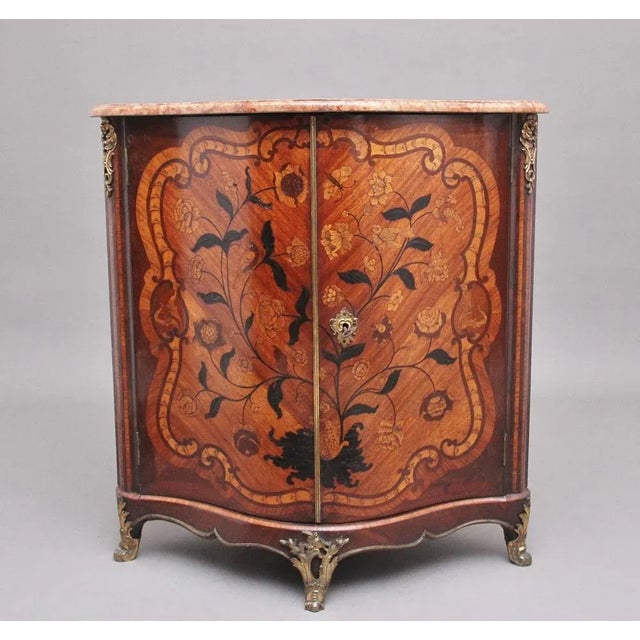 French Inlaid Tulipwood and Marble Top Corner Cupboard, 1700s For Sale - Image 10 of 11