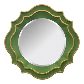 Ethan Round Scalloped Mirror Green For Sale