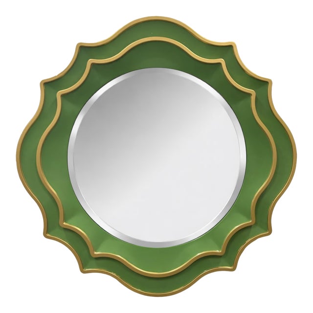 Ethan Round Scalloped Mirror Green For Sale