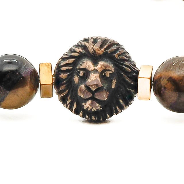 French Lion Tiger Eye Men Beaded Bracelet For Sale - Image 3 of 7