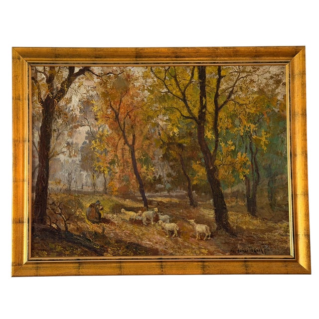 Textile Antique Jeno Dukai Takach Hungarian Oil Painting of Sheep in a Landscape For Sale - Image 7 of 7