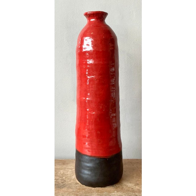 Red Vintage Boho Original Studio Pottery Vase For Sale - Image 8 of 8