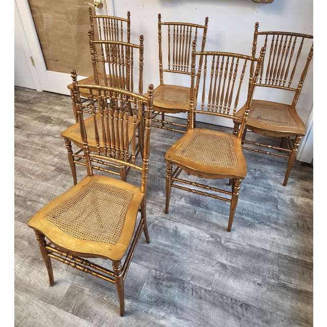 19th C. Faux Bamboo & Cane Ballroom Chairs - Set of 6 For Sale - Image 11 of 18