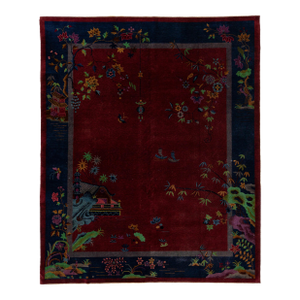 8 X 10 Antique Handmade Chinese Art Deco Wool Rug in Red With Traditional Design