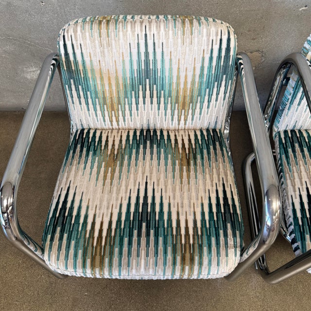 1970s Vintage Chrome Tubular Cantilever Lounge Chairs Attributed to Kinetics - Pair For Sale - Image 11 of 12