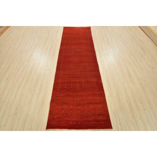 Contemporary Gabbeh Runner 3’1” X 9’11” Red Wool Contemporary Hand-Knotted Oriental Rug For Sale - Image 3 of 13
