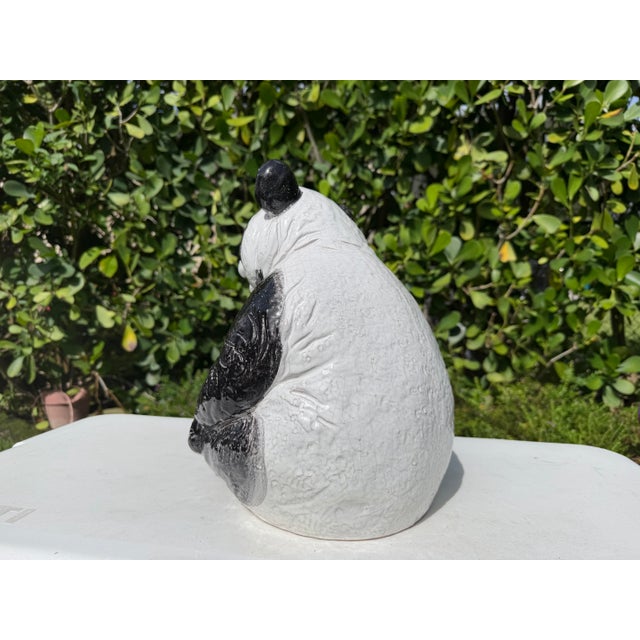 Ceramic Vintage Large Crackle Glazed Seated Panda Ceramic Sculpture For Sale - Image 7 of 12