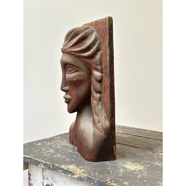 Vintage Expressive Hand-Carved Bust, Circa 1970s For Sale - Image 10 of 16