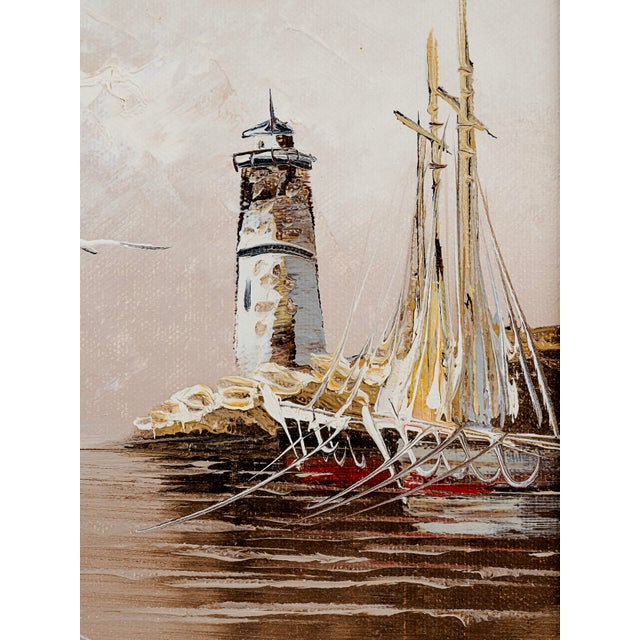 Wood Vintage Oil Painting by Rikard Lindstrom (1882-1943) of Seascape Harbor Scene For Sale - Image 7 of 7