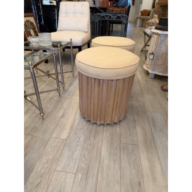 Hollywood Regency Pair of Vintage Wood Ottomans With Casters For Sale - Image 3 of 6