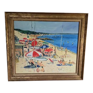 Vintage Fine Art Signed Beach Painting Mid Century Era