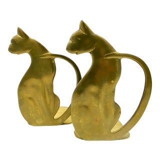 Mid=Century Brass Cat Bookends For Sale