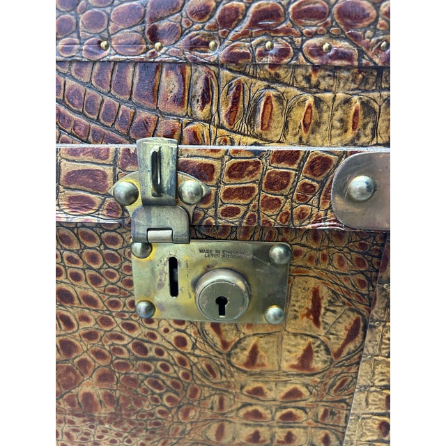 English Vintage Leather Faux Croc Trunk For Sale - Image 3 of 8