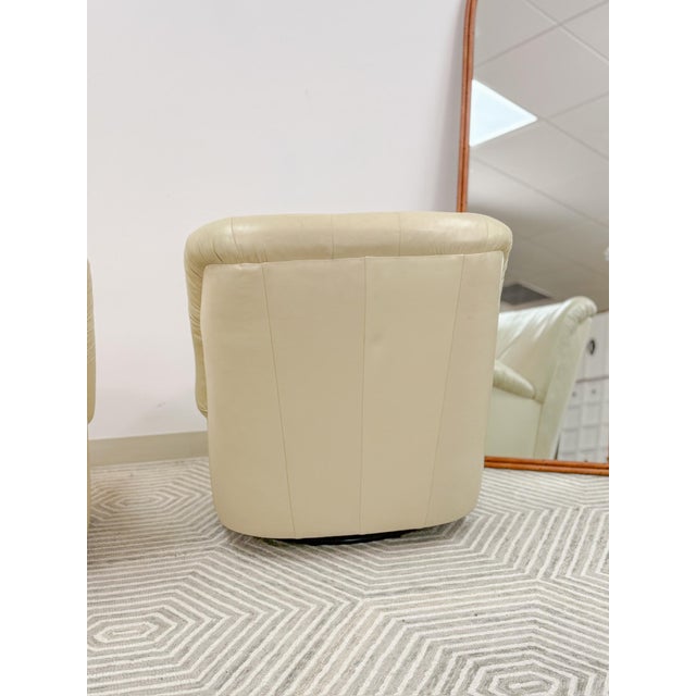 Animal Skin Vintage Cream Leather MCM Postmodern Swivel Glider Chair Pair 28" Wide For Sale - Image 7 of 15